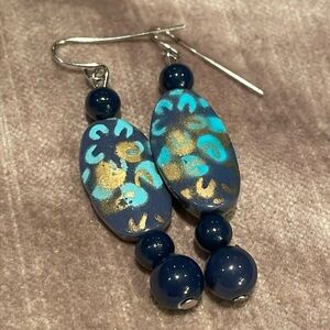 Abstract Dangle Earrings blue flowers